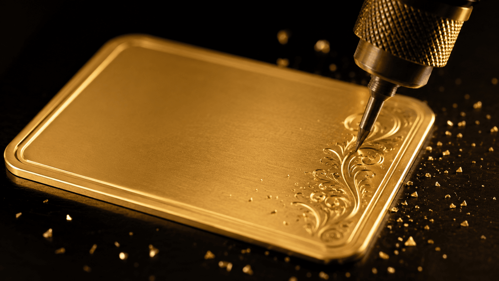 A gold card being engraved